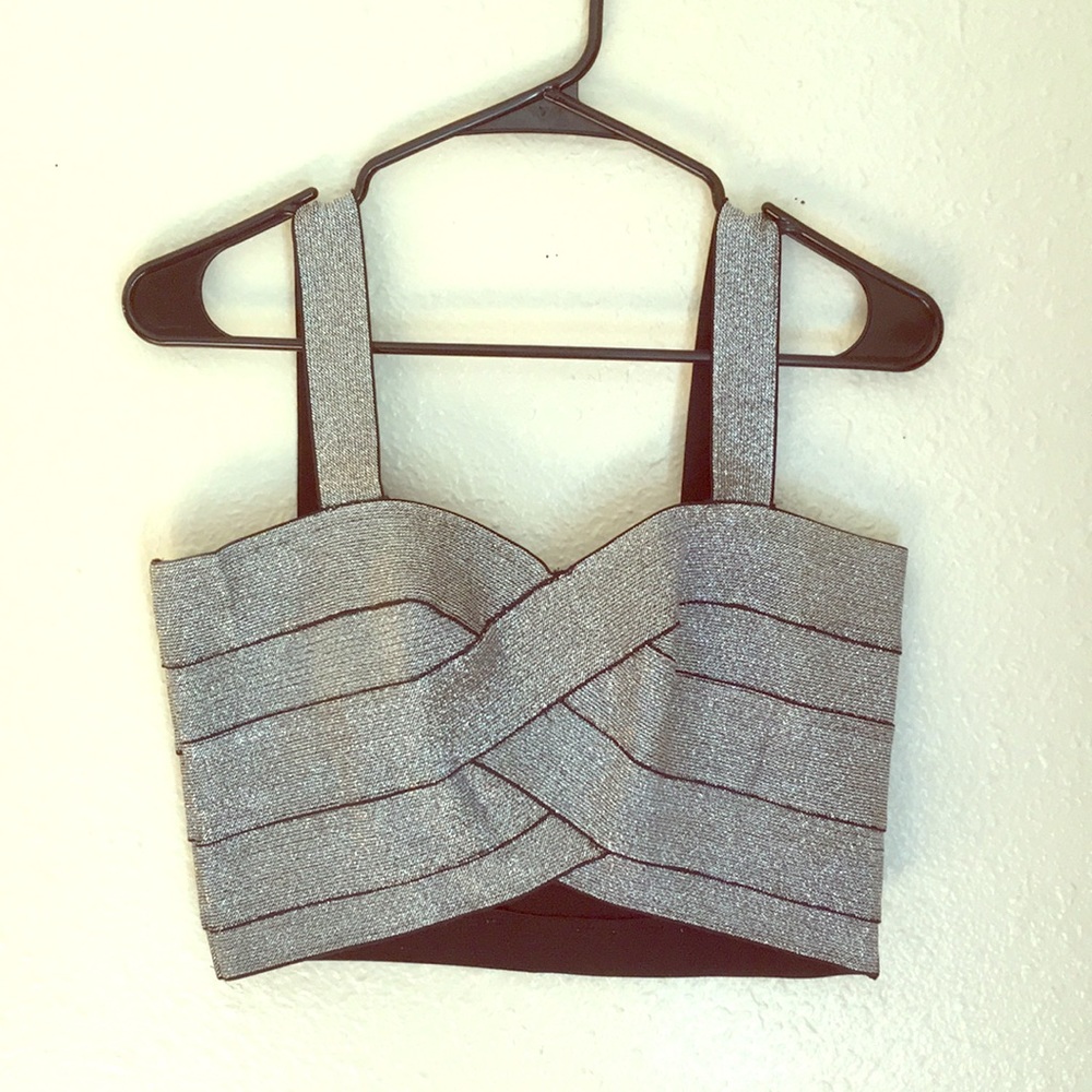 H&M Silver Sparkle Elastic Crop Top